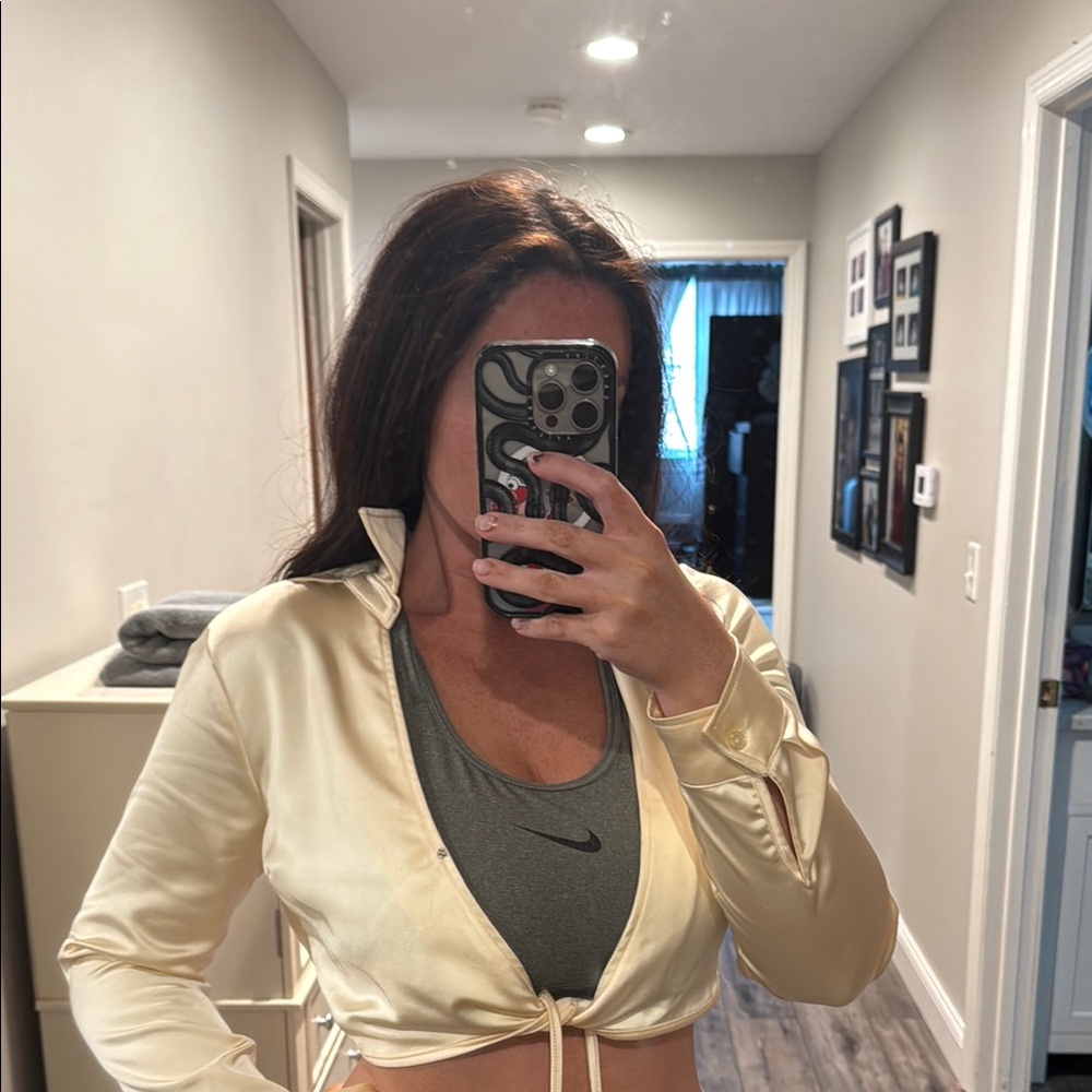 Cream Satin Cropped Jacket